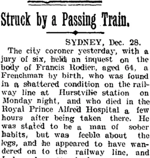 Struck by a Passing Train. (Taranaki Daily News 6-1-1905)