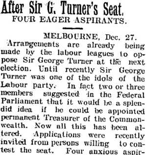 After Sir G. Turner's Seat. (Taranaki Daily News 6-1-1905)