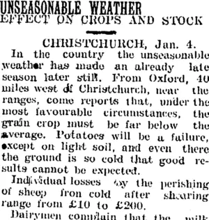 UNSEASONABLE WEATHER. (Taranaki Daily News 7-1-1905)