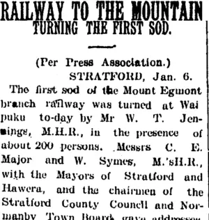 RAILWAY TO THE MOUNTAIN (Taranaki Daily News 7-1-1905)