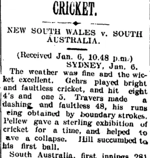 CRICKET. (Taranaki Daily News 7-1-1905)