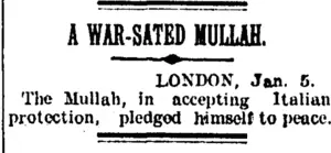 A WAR-SATED MULLAH. (Taranaki Daily News 7-1-1905)