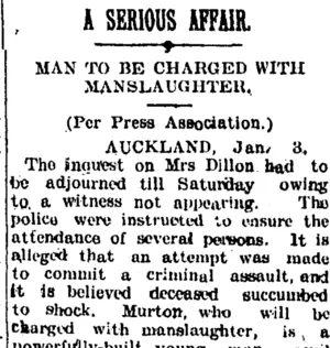 A SERIOUS AFFAIR. (Taranaki Daily News 7-1-1905)