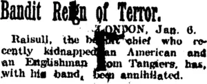 Bandit Reign of Terror. (Taranaki Daily News 7-1-1905)