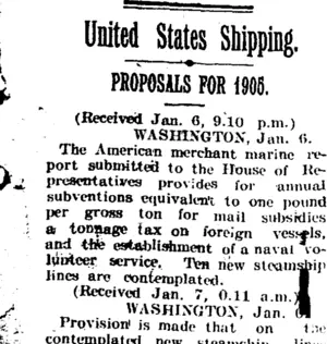 United States Shipping. (Taranaki Daily News 7-1-1905)