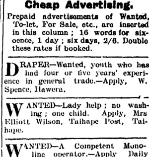 Page 3 Advertisements Column 7 (Taranaki Daily News 7-1-1905)