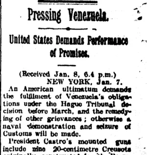 Pressing Venezuela. (Taranaki Daily News 9-1-1905)