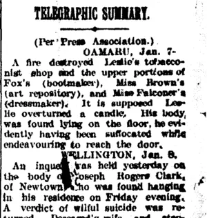 TELEGRAPHIC SUMMARY. (Taranaki Daily News 9-1-1905)