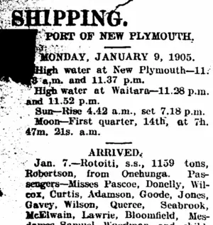 SHIPPING. (Taranaki Daily News 9-1-1905)