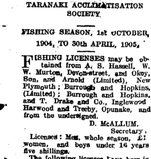 Page 1 Advertisements Column 1 (Taranaki Daily News 9-1-1905)