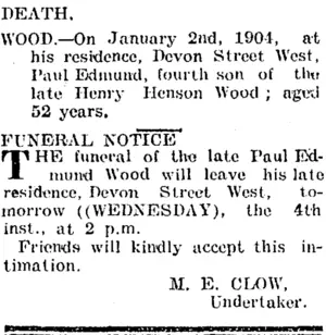 DEATH. (Taranaki Daily News 3-1-1905)