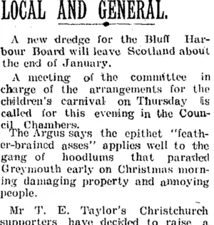 LOCAL AND GENERAL. (Taranaki Daily News 3-1-1905)