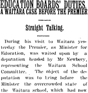 EDUCATION BOARDS' DUTIES. (Taranaki Daily News 14-1-1905)