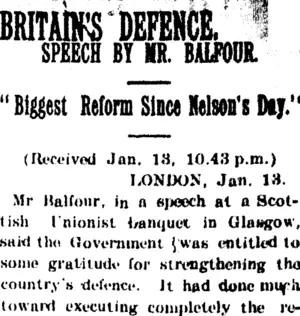BRITAIN'S DEFENCE. (Taranaki Daily News 14-1-1905)