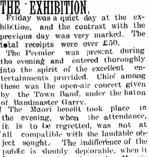 THE EXHIBITION. (Taranaki Daily News 14-1-1905)