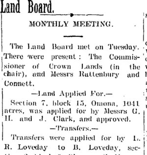 Land Board. (Taranaki Daily News 18-1-1905)