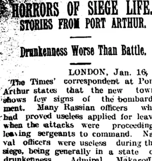 HORRORS OF SIEGE LIFE. (Taranaki Daily News 18-1-1905)
