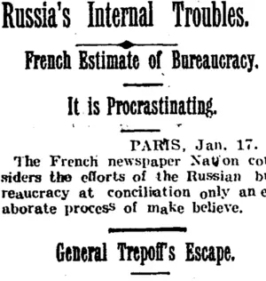 Russia's Internal Troubles. (Taranaki Daily News 18-1-1905)