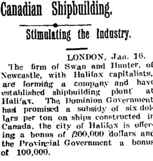Canadian Shipbuilding. (Taranaki Daily News 18-1-1905)