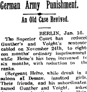 German Army Punishment. (Taranaki Daily News 18-1-1905)