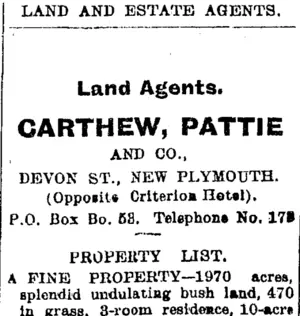 Page 1 Advertisements Column 5 (Taranaki Daily News 18-1-1905)