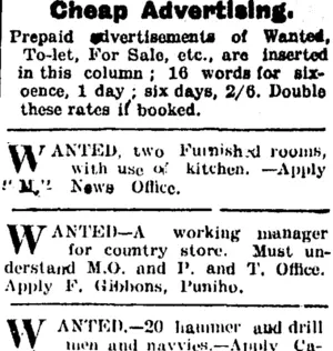 Page 3 Advertisements Column 6 (Taranaki Daily News 18-1-1905)