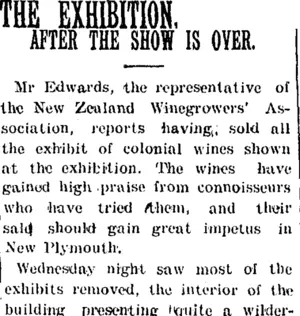 THE EXHIBITION. (Taranaki Daily News 19-1-1905)
