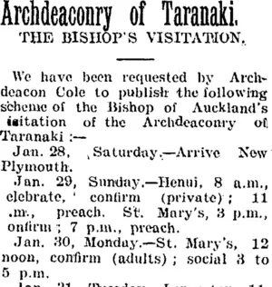 Archdeaconry of Taranaki. (Taranaki Daily News 19-1-1905)