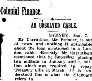 Colonial Finance. (Taranaki Daily News 10-1-1905)