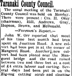 Taranaki County Council. (Taranaki Daily News 10-1-1905)