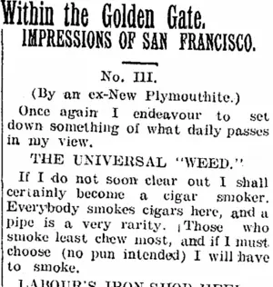 Within the Golden Gate. (Taranaki Daily News 10-1-1905)