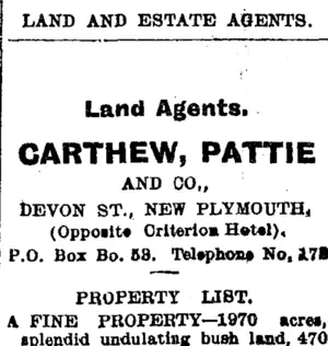 Page 1 Advertisements Column 5 (Taranaki Daily News 10-1-1905)