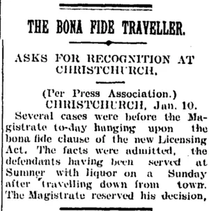 THE BONA FIDE TRAVELLER. (Taranaki Daily News 11-1-1905)