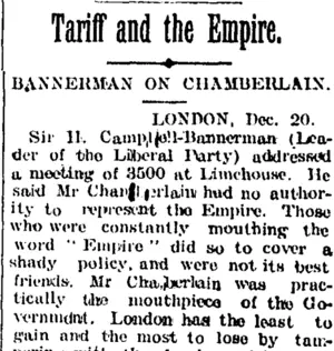 Tariff and the Empire. (Taranaki Daily News 11-1-1905)