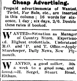 Page 3 Advertisements Column 8 (Taranaki Daily News 11-1-1905)