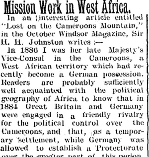 Mission Work in West Africa. (Taranaki Daily News 11-1-1905)