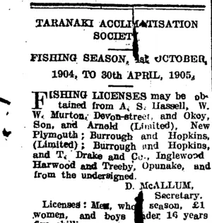 Page 1 Advertisements Column 1 (Taranaki Daily News 11-1-1905)