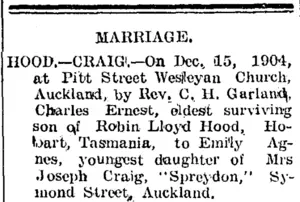 MARRIAGE. (Taranaki Daily News 11-1-1905)