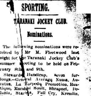 SPORTING. (Taranaki Daily News 12-1-1905)