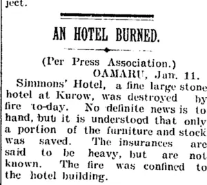 AN HOTEL BURNED. (Taranaki Daily News 12-1-1905)