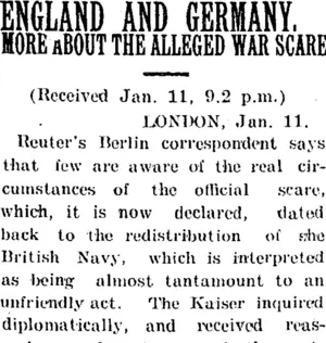 ENGLAND AND GERMANY. (Taranaki Daily News 12-1-1905)