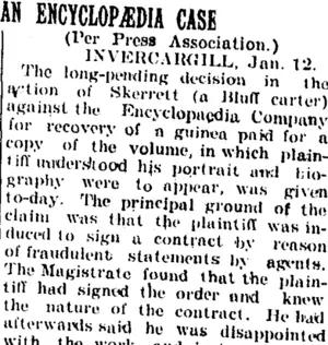 AN ENCYCLOPÆDIA CASE. (Taranaki Daily News 13-1-1905)