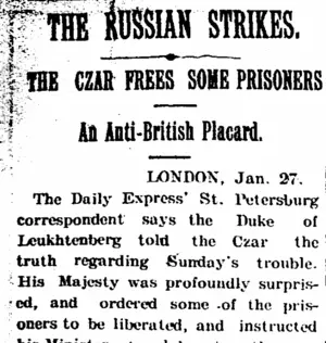 THE RUSSIAN STRIKES. (Taranaki Daily News 30-1-1905)