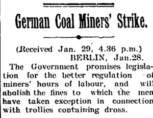 German Coal Miners' Strike. (Taranaki Daily News 30-1-1905)