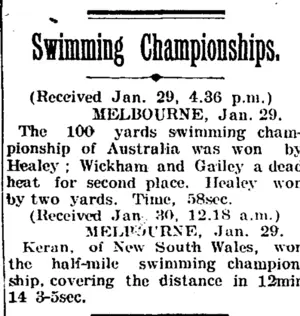 Swimming Championships. (Taranaki Daily News 30-1-1905)