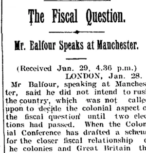 The Fiscal Question. (Taranaki Daily News 30-1-1905)