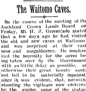 The Waitomo Caves. (Taranaki Daily News 31-1-1905)