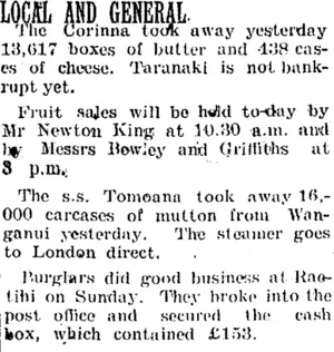 LOCAL AND GENERAL. (Taranaki Daily News 31-1-1905)