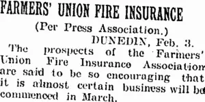 FARMERS' UNION FIRE INSURANCE. (Taranaki Daily News 4-2-1905)