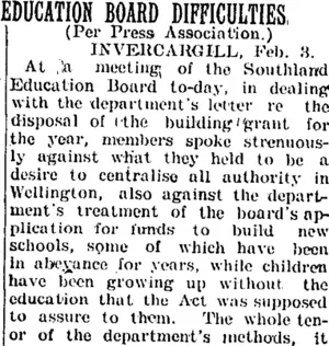 EDUCATION BOARD DIFFICULTIES. (Taranaki Daily News 4-2-1905)